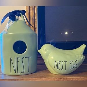 Rae Dunn green birdhouse and bird
